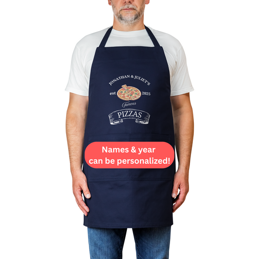 Personalized Pizza Apron. Heavy Cotton. Famous Pizzas with Names & Year. Anniversary Gift. Wedding Gift. Foodie couple Gift.