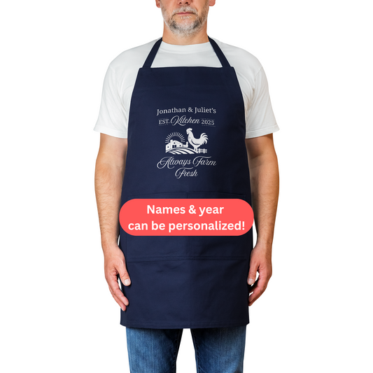 Custom Farmhouse Apron. Heavy Cotton. Personalized with Chickens and Farmhouse Design. Couples Cooking Gift. Foodie couple.