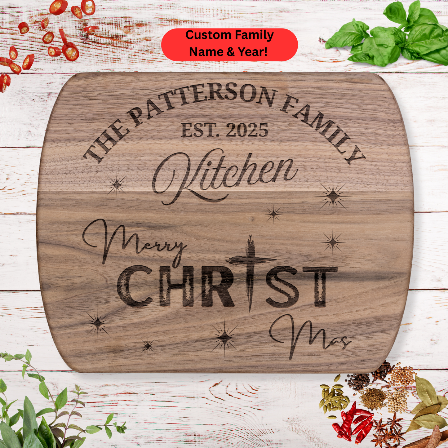 Personalized Family Christmas Cutting Board. Faith Inspired. Family Christmas Gift. Christian Family Gift