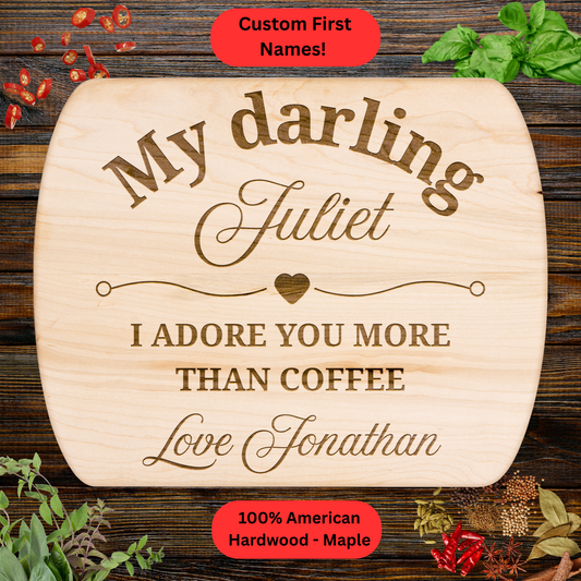 Personalized Love Note Cutting Board. Custom Names and Favourite Food or Drink Gift. Valentines Day Gift. Anniversary Gift.