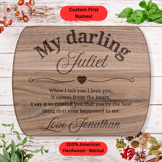 Personalized Romantic Message Cutting Board. Custom Names Love Gift. Valentines Day Gift. Anniversary Gift. Wedding Gift
