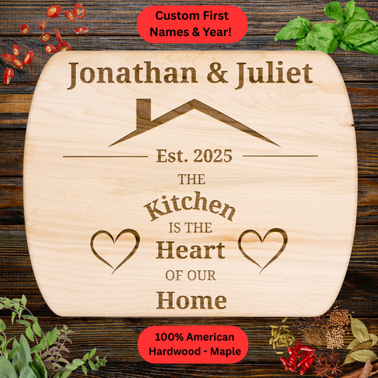 Personalized Kitchen Cutting Board. Custom Names and Year Housewarming Gift. Valentines Day Gift. Wedding Gift. Anniversary Gift.