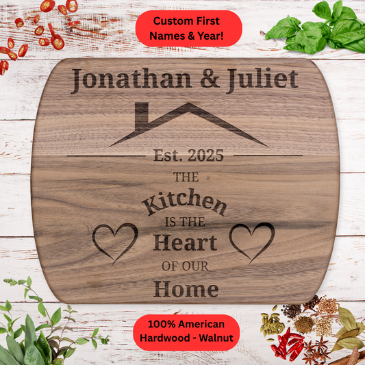 Personalized Kitchen Cutting Board. Custom Names and Year Housewarming Gift. Valentines Day Gift. Wedding Gift. Anniversary Gift.
