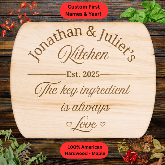 Personalized Couples Cutting Board. Custom Names and Year. Valentines Day Gift. Wedding Gift. Anniversary Gift. ift