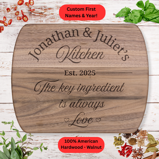 Personalized Couples Cutting Board. Custom Names and Year. Valentines Day Gift. Wedding Gift. Anniversary Gift. ift