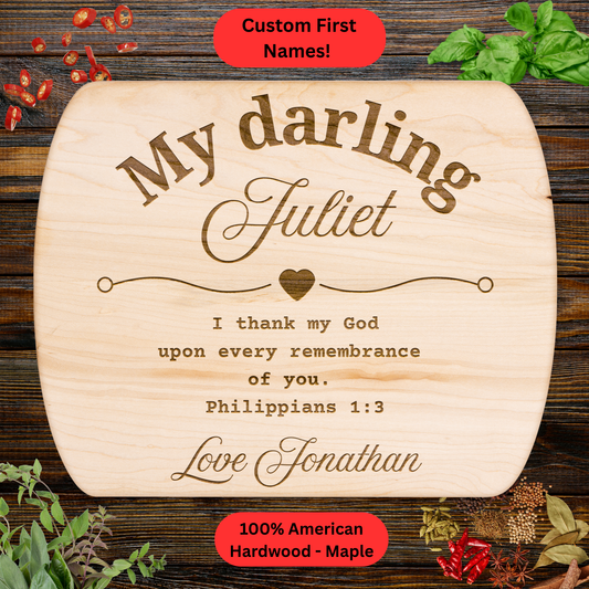 Personalized Christian Cutting Board. Custom Names Romantic Gift for Her. Anniversary Gift. Valentines Day Gift.