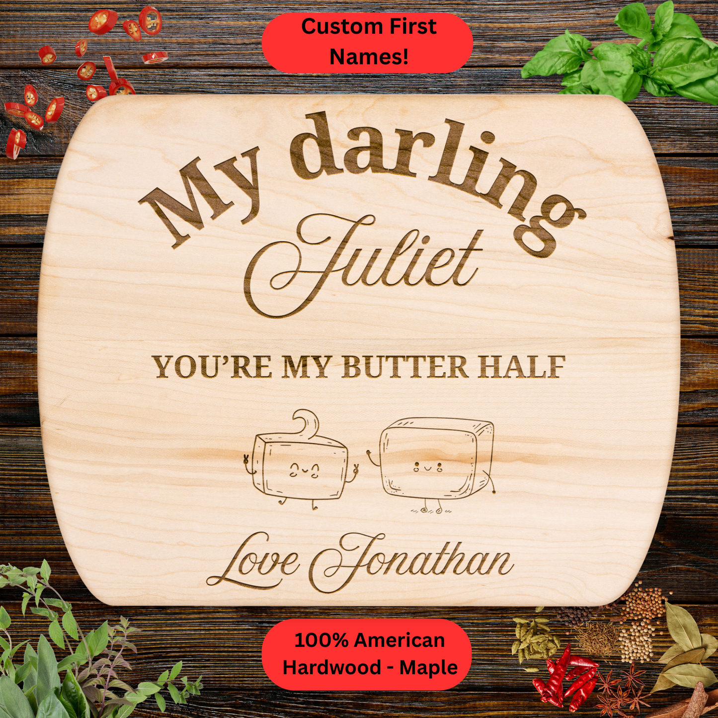 Personalized humorous Cutting Board – Funny Couples Gift with Custom Name – Anniversary, Wedding, or Housewarming Present