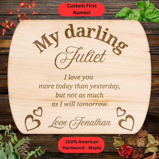 Personalized Romantic Cutting Board. Custom Name Kitchen Gift. Wedding or Anniversary Gift. Valentines Day Gift