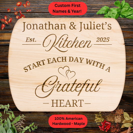 Personalized Family Kitchen Cutting Board. Custom Name and Year Gift. Wedding or Anniversary Gift. Valentines Day Gift