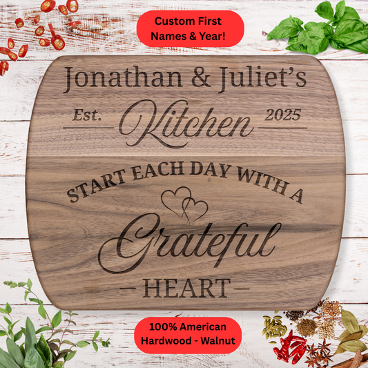 Personalized Family Kitchen Cutting Board. Custom Name and Year Gift. Wedding or Anniversary Gift. Valentines Day Gift