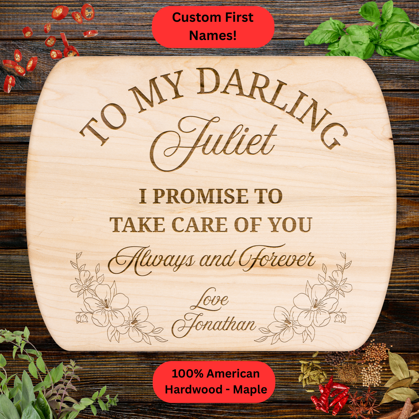 Personalized Couples Cutting Board. Custom Name Kitchen Gift. Wedding or Anniversary Gift. Valentines Day Gift