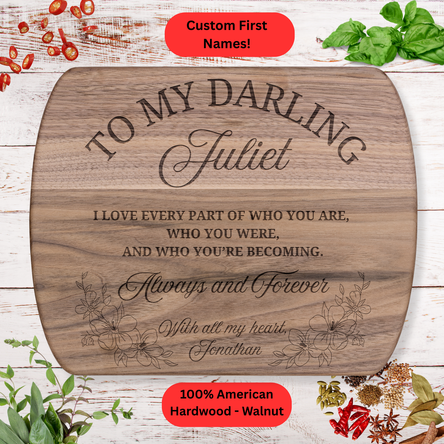 Personalized Couples Cutting Board. Custom Name Kitchen Gift. Wedding or Anniversary Gift. Valentines Day Gift