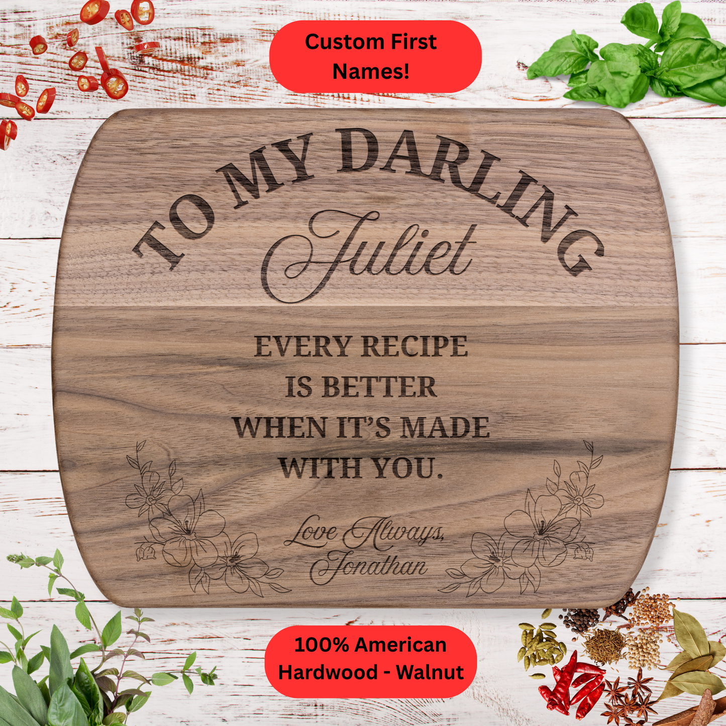 Personalized Couples Cutting Board. Custom Name Kitchen Gift. Wedding or Anniversary Gift. Valentines Day Gift
