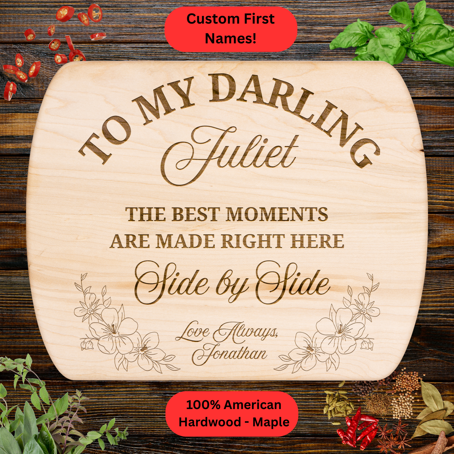 Personalized Couples Cutting Board. Custom Name Kitchen Gift. Wedding or Anniversary Gift. Valentines Day Gift