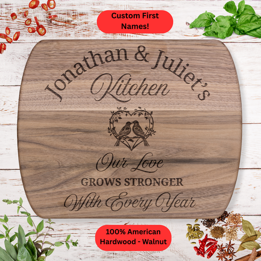 Personalized Couples Kitchen Cutting Board. Custom Name Gift. Wedding or Anniversary Gift. Valentines Day Gift