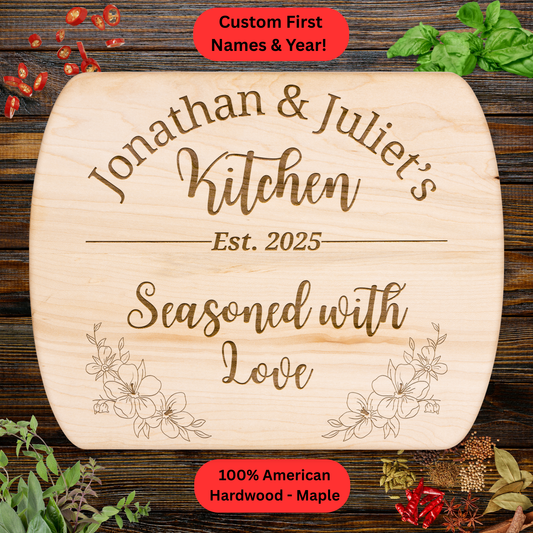 Personalized Couples Kitchen Cutting Board. Custom Names and Year Gift. Wedding or Anniversary Gift. Valentines Day Gift