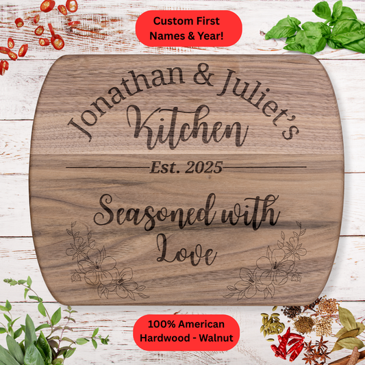 Personalized Couples Kitchen Cutting Board. Custom Names and Year Gift. Wedding or Anniversary Gift. Valentines Day Gift