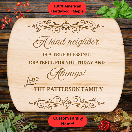 Personalized Neighbor Thank You Cutting Board. Custom Family Name. Neighbor Gift