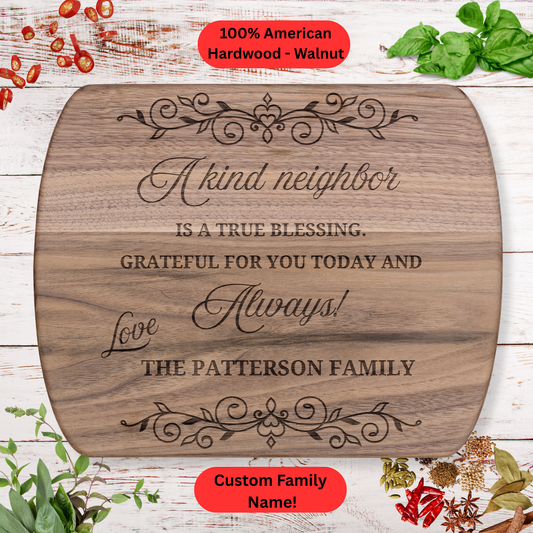 Personalized Neighbor Thank You Cutting Board. Custom Family Name. Neighbor Gift