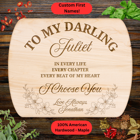 Personalized Romantic Cutting Board Gift for Her or Him. Custom Names. Walnut or Maple. Wedding or Anniversary Gift. Valentines Day Gift