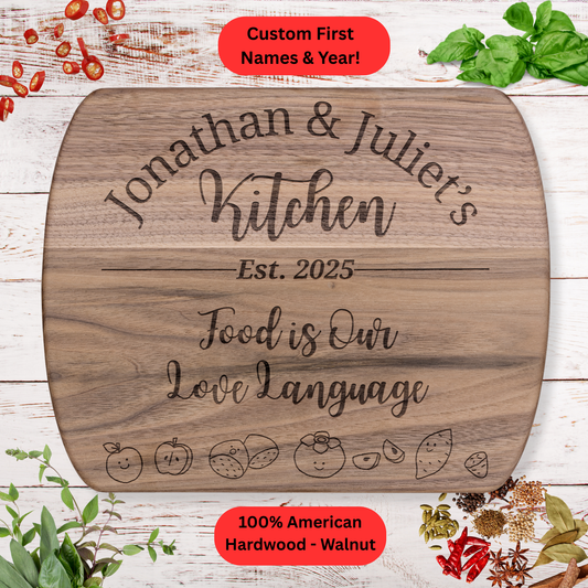 Personalized Couples Cutting Board. Custom Kitchen Gift with Names and Year. Wedding or Anniversary Gift. Valentines Day Gift