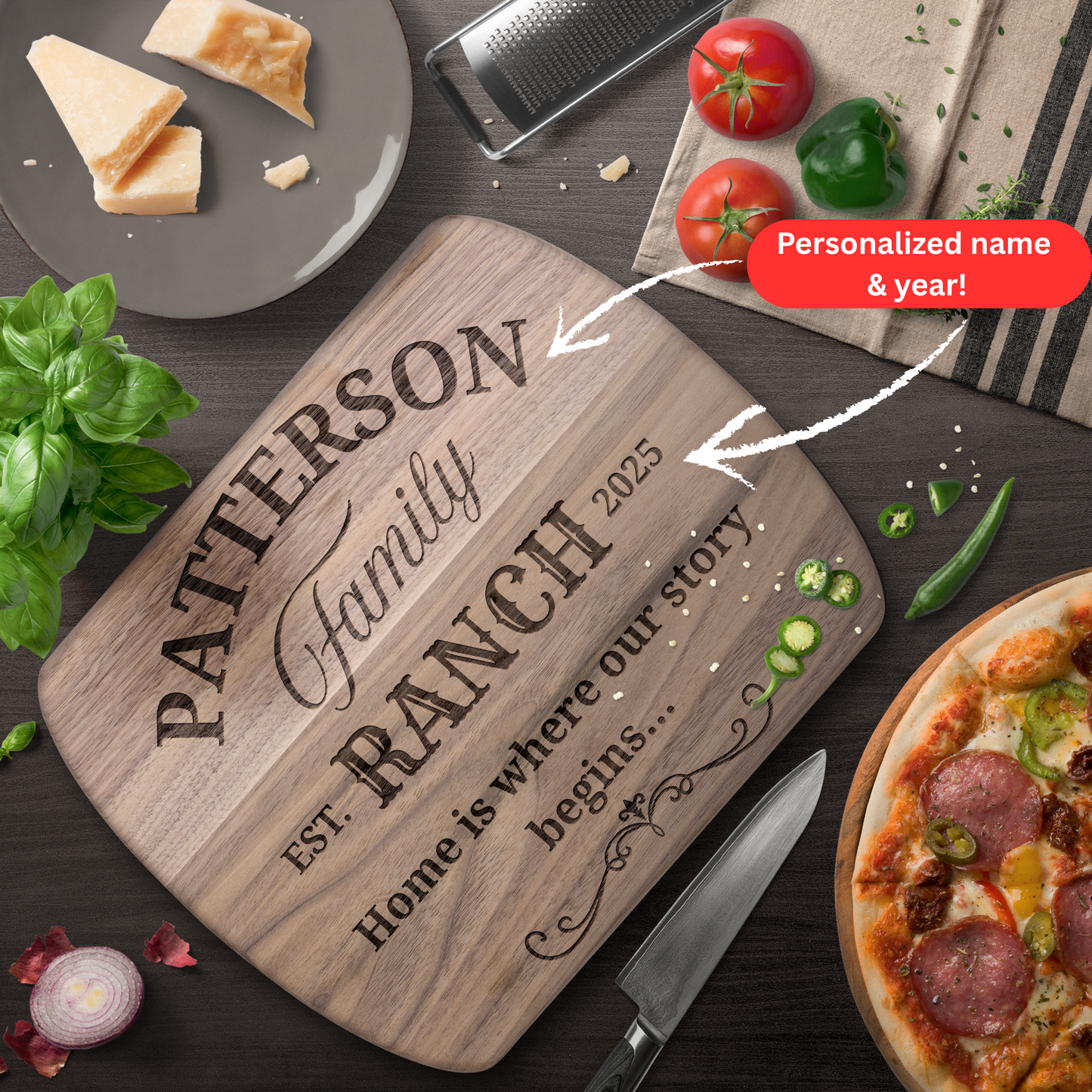 Personalized Ranch Cutting Board. Custom Family Name and Year. Ranch family gift.