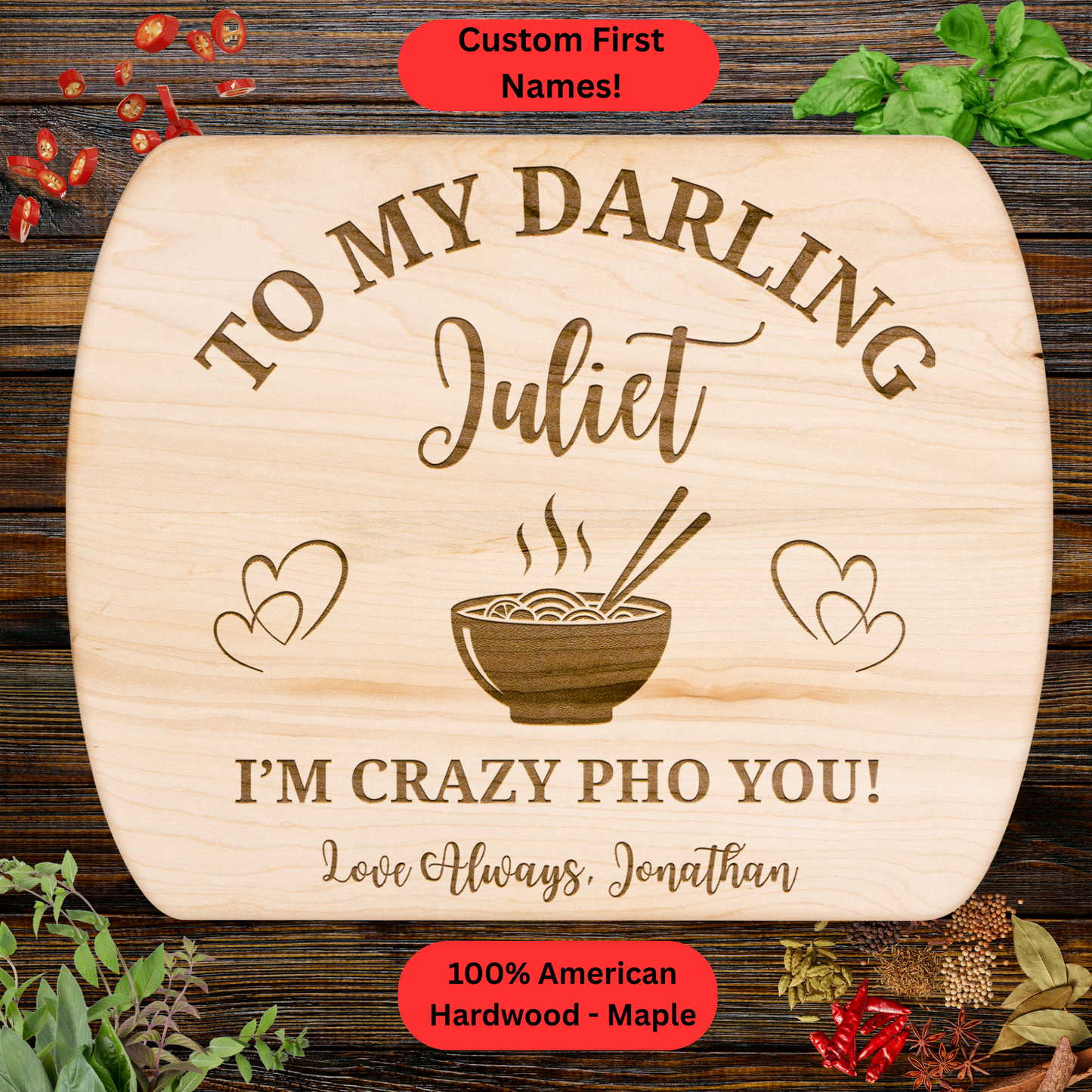 Personalized Funny Couples Cutting Board. Custom Names Kitchen Gift. Valentine’s or Anniversary Gift