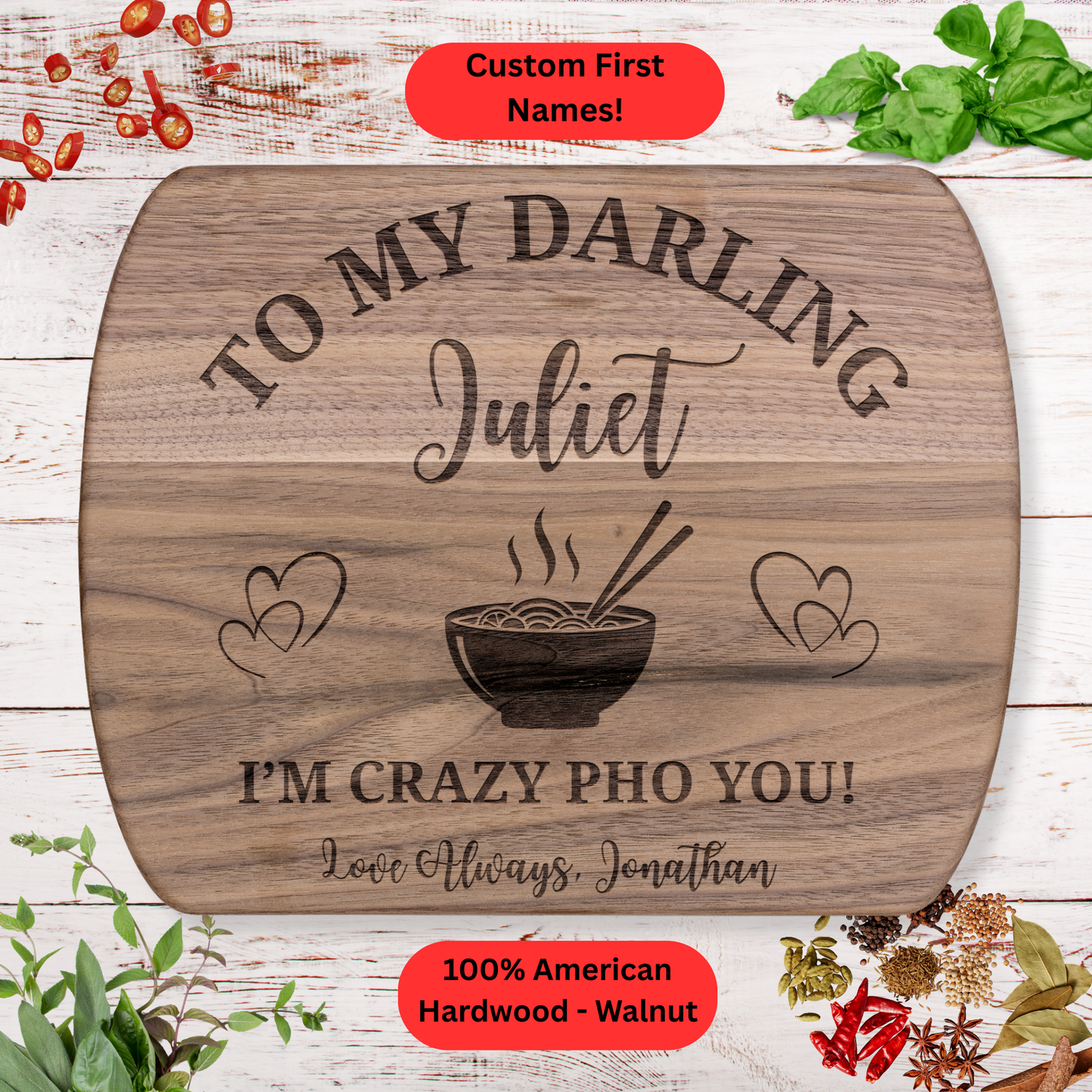 Personalized Funny Couples Cutting Board. Custom Names Kitchen Gift. Valentine’s or Anniversary Gift