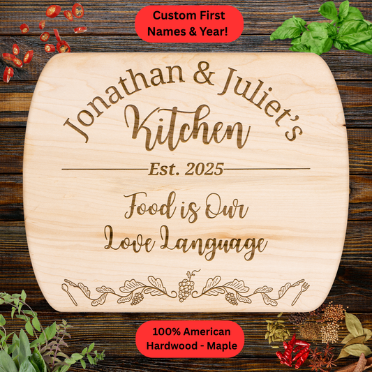 Personalized Couples Cutting Board. Custom Names and Year. Walnut or Maple. Wedding or Anniversary Gift. Valentines Day Gift