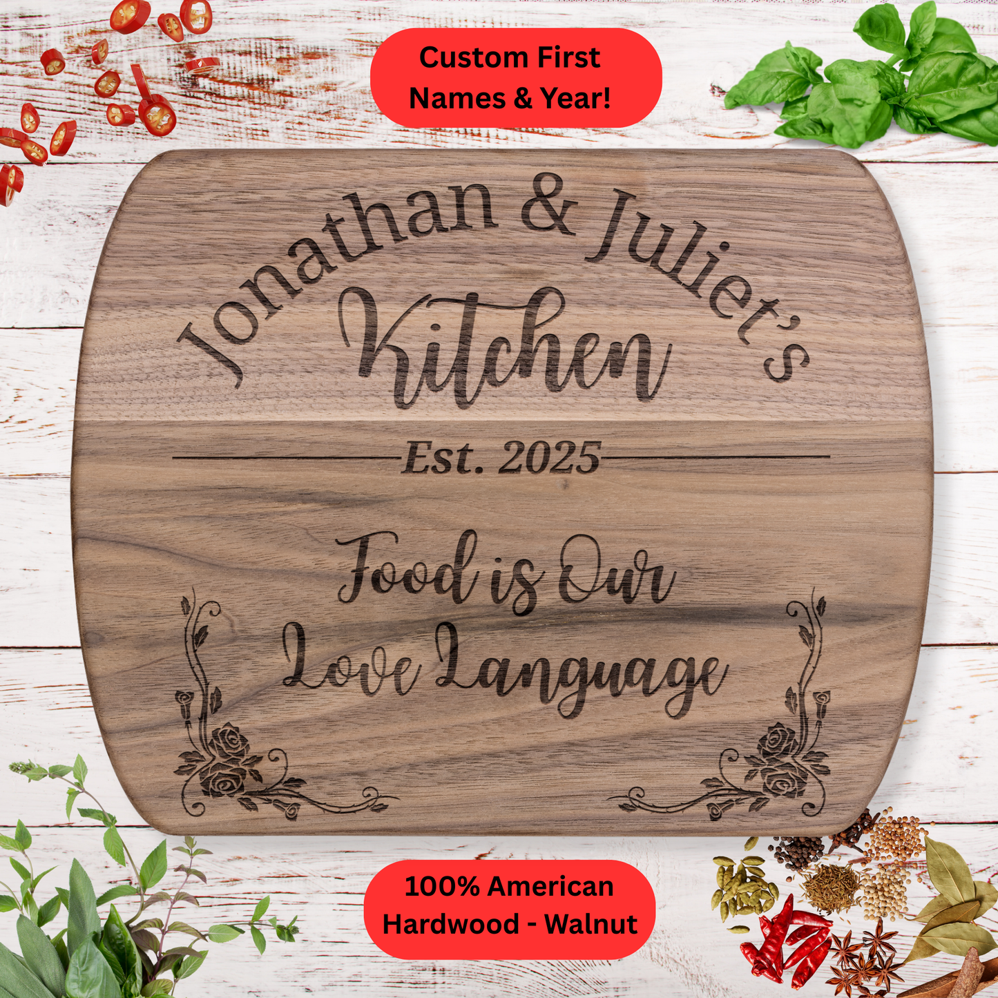 Personalized Couples Cutting Board. Custom Couple Kitchen Gift. Wedding, Anniversary and Valentine’s Day Gift