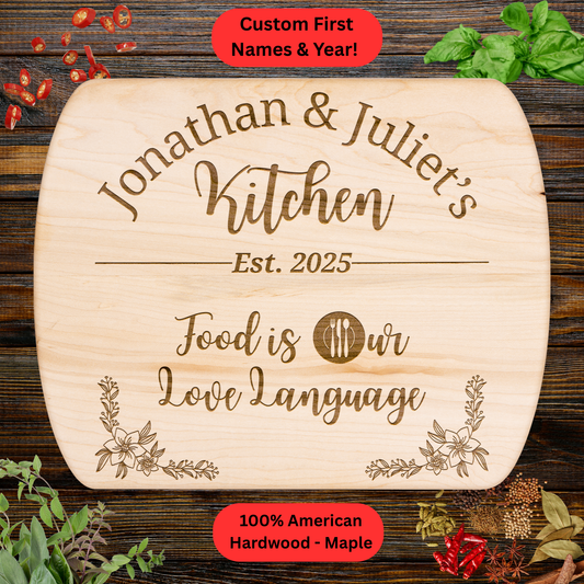 Personalized Couples Cutting Board. Custom Couple Kitchen Gift. Wedding, Anniversary & Valentine’s Day Gift. Maple or Walnut.