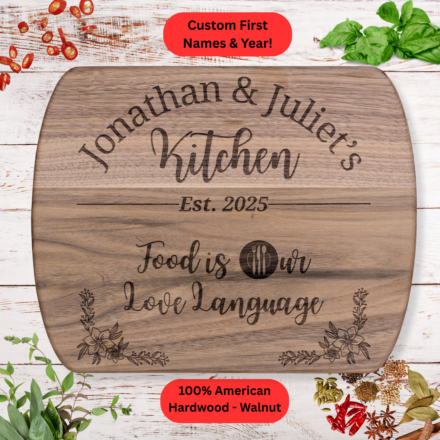 Personalized Couples Cutting Board. Custom Couple Kitchen Gift. Wedding, Anniversary & Valentine’s Day Gift. Maple or Walnut.