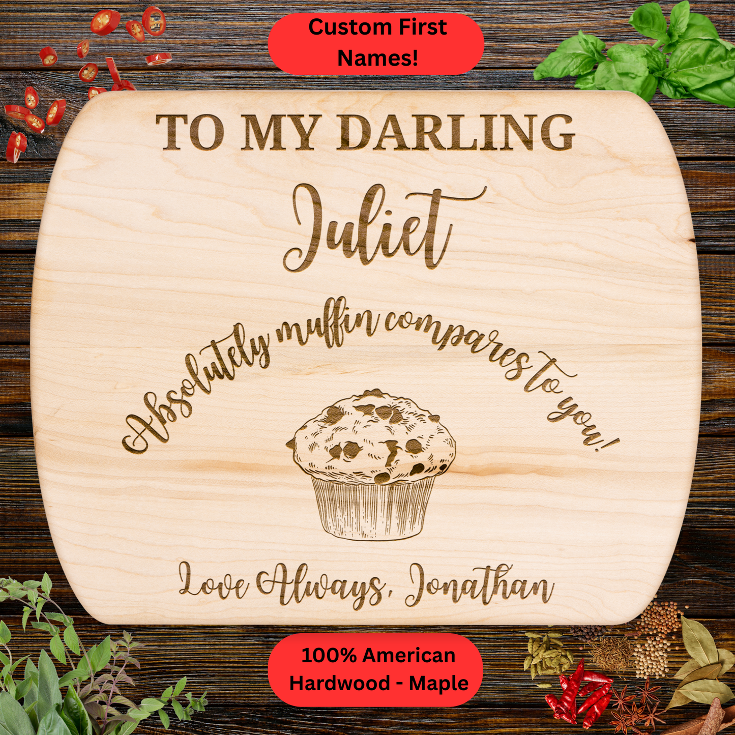Personalized Funny Love Cutting Board. Custom Names. Valentine’s, Anniversary and Couples Gift