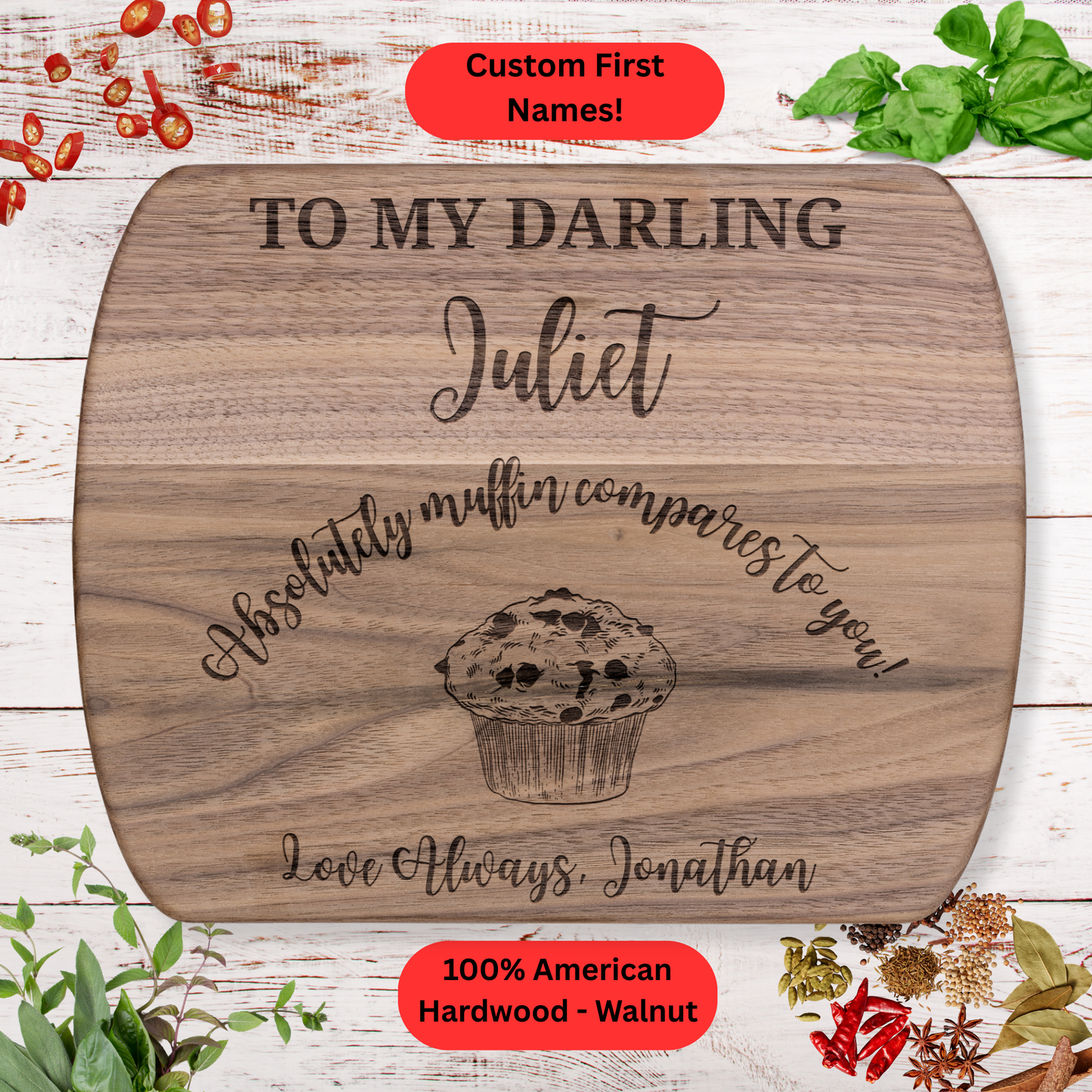 Personalized Funny Love Cutting Board. Custom Names. Valentine’s, Anniversary and Couples Gift