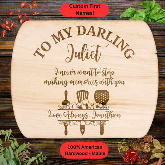 Personalized Romantic Cutting Board. Custom Names. Wedding, Anniversary and Valentine’s Gift