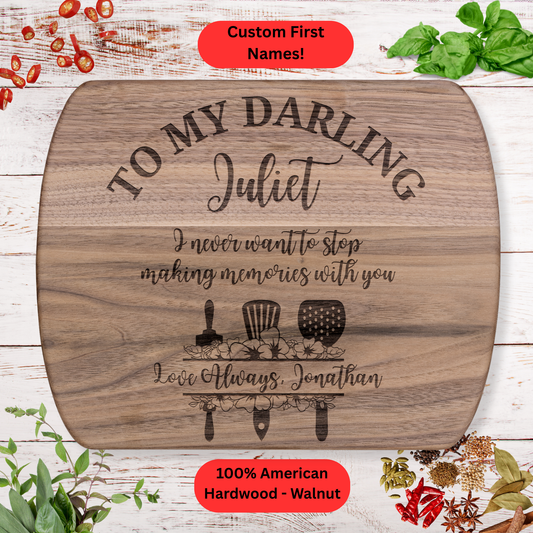 Personalized Romantic Cutting Board. Custom Names. Wedding, Anniversary and Valentine’s Gift