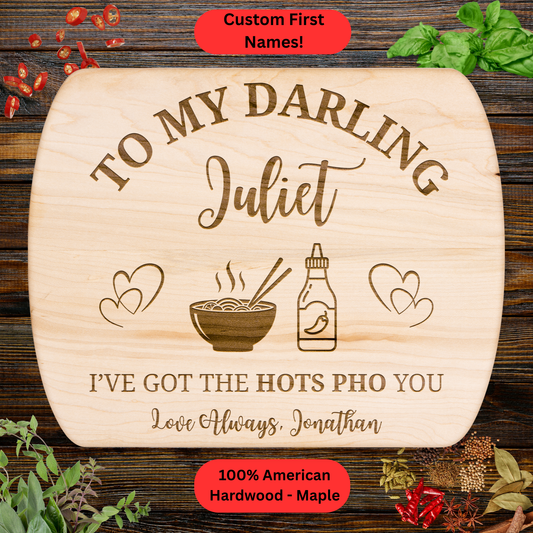 Personalized Funny Love Cutting Board. Custom Names. Valentine’s, Anniversary and Foodie Gift