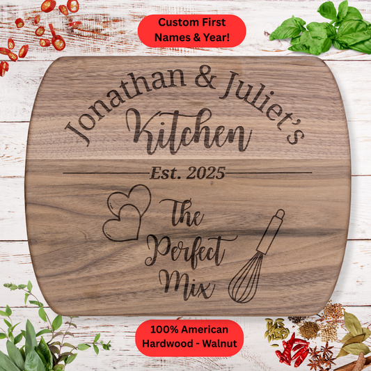 Personalized Couples Cutting Board. Custom Names and Year. Wedding, Anniversary & Housewarming Gift. Valentine's Day Gift