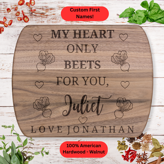 Personalized Funny Love Cutting Board. Custom Names. Valentine’s, Anniversary and Couples Gift