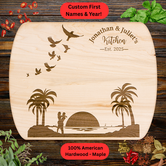 Personalized Couple Cutting Board.  Custom Names and Year. Wedding, Anniversary and Housewarming Gift. Valentine's Day Gift