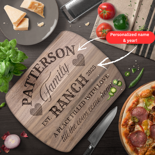 Personalized Ranch Cutting Board. Custom Family Name and Year. Ranch Family gift.