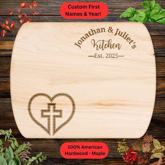 Personalized Christian Kitchen Cutting Board. Custom Names and Year. Wedding or Anniversary Gift. Valentines Day Gift