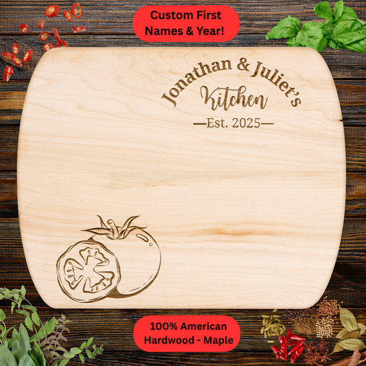 Personalized Couples Cutting Board. Custom Names and Year. Walnut or Maple. Wedding, Housewarming, Anniversary or Valentine's Day Gift