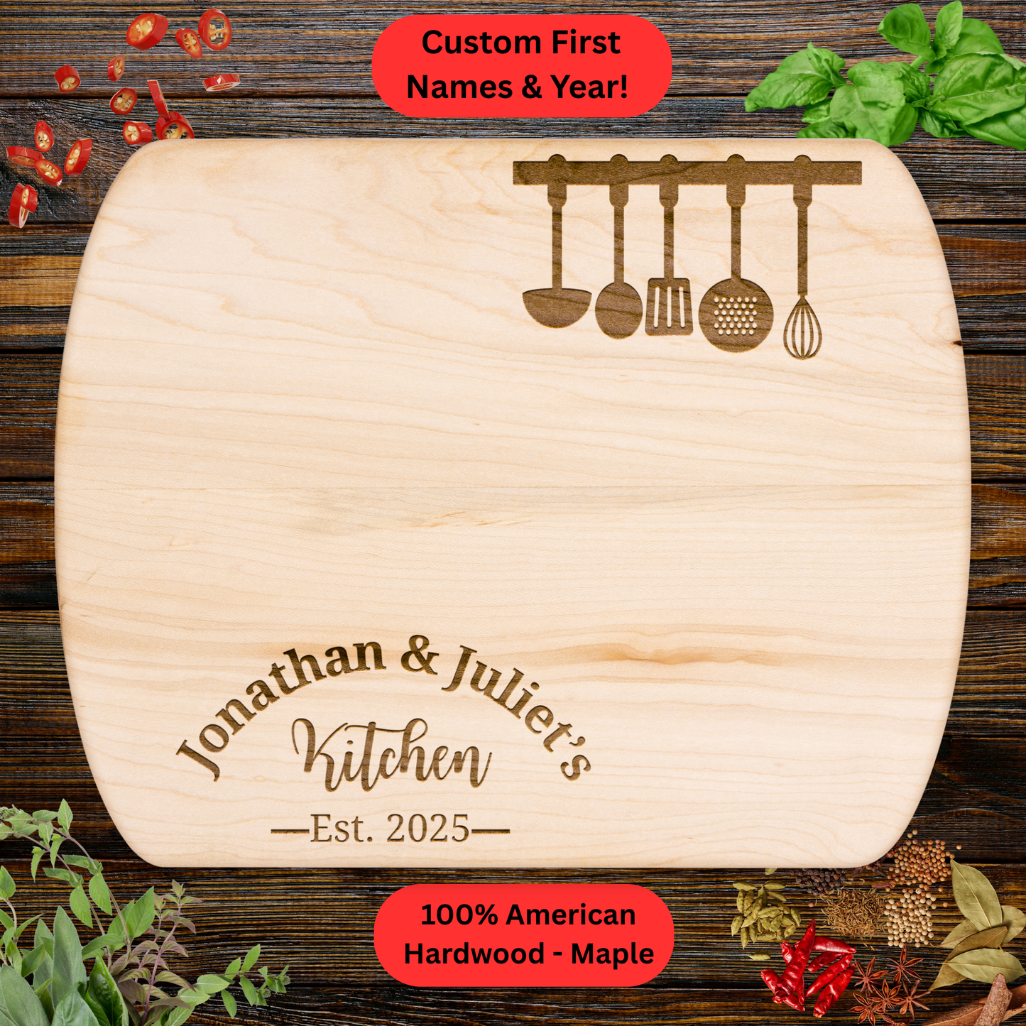 Personalized Cutting Board. Wedding, Valentine's Day or Housewarming Present