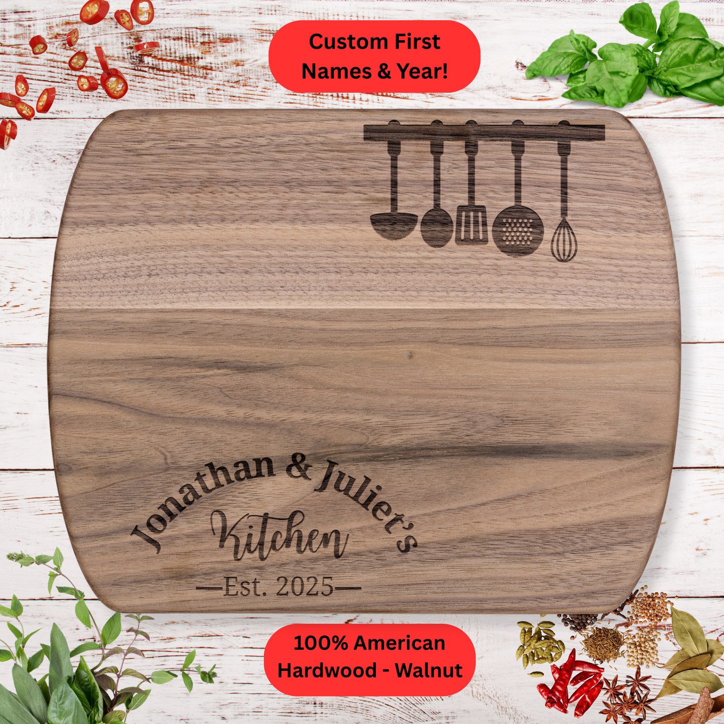 Personalized Cutting Board. Wedding, Valentine's Day or Housewarming Present