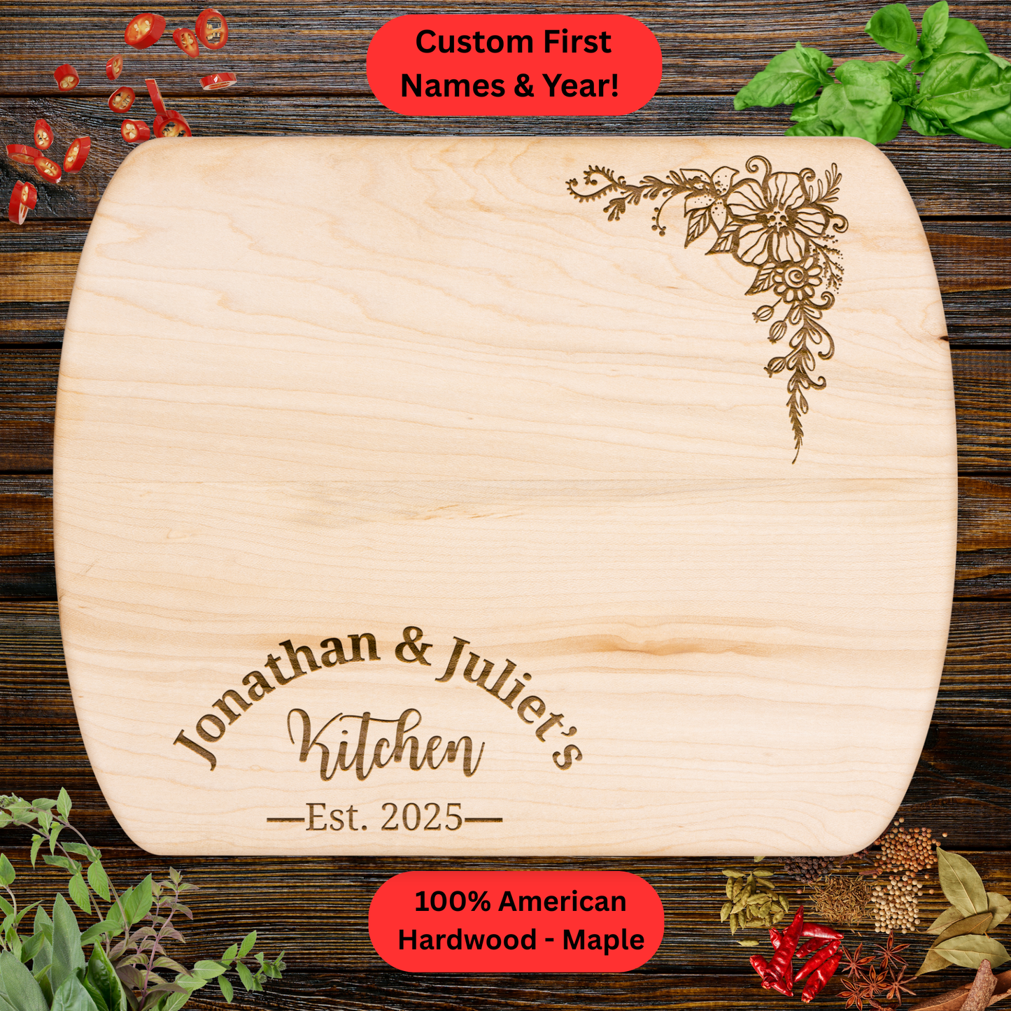 Personalized Couples Cutting Board. Wedding, Valentine's Day or Housewarming Present.