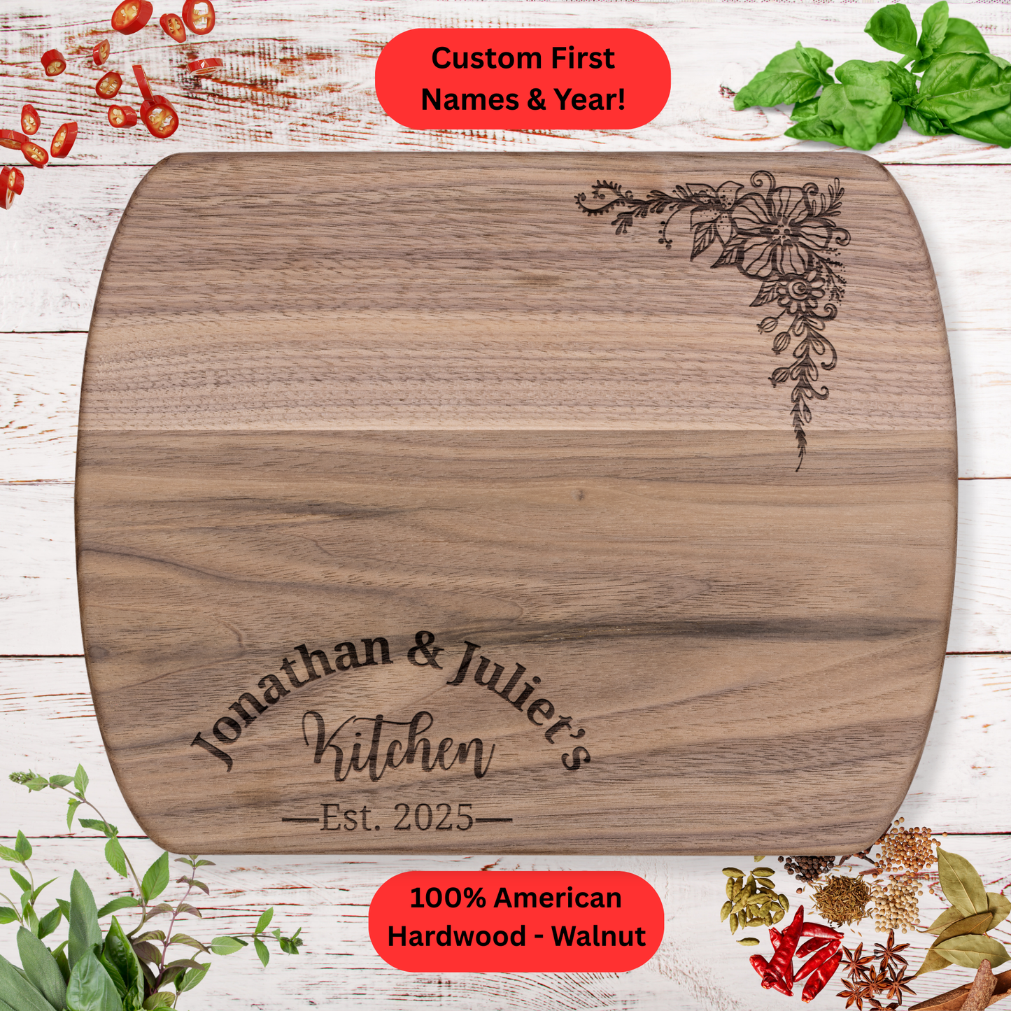 Personalized Couples Cutting Board. Wedding, Valentine's Day or Housewarming Present.