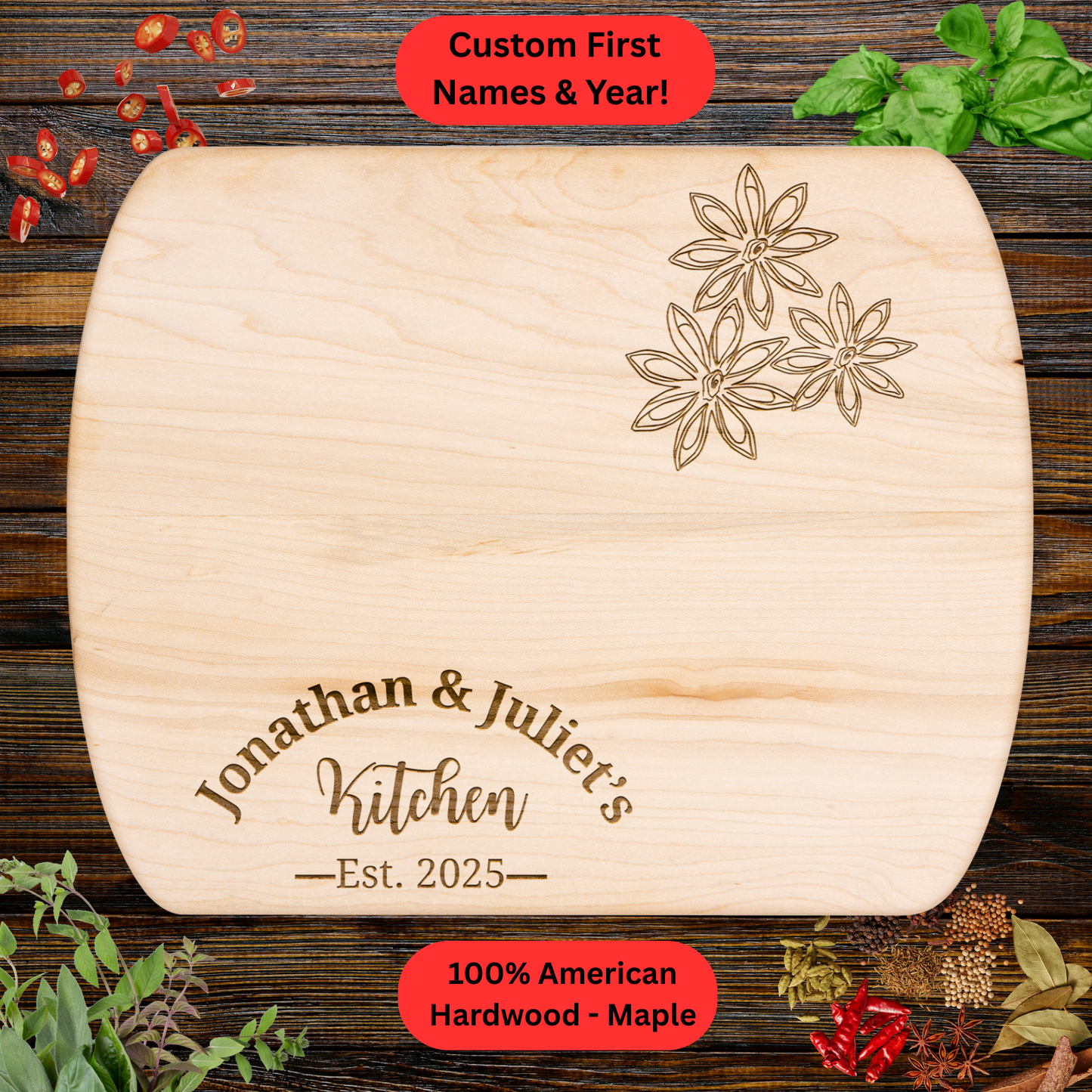 Personalized Couples Cutting Board. Wedding, Valentine's Day or Housewarming Present