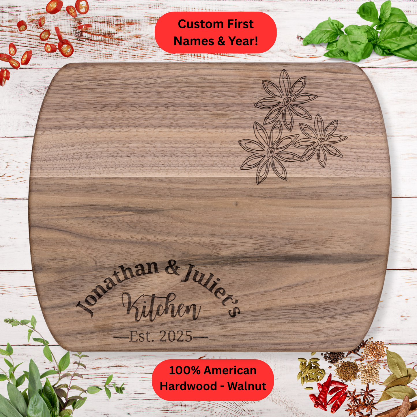 Personalized Couples Cutting Board. Wedding, Valentine's Day or Housewarming Present