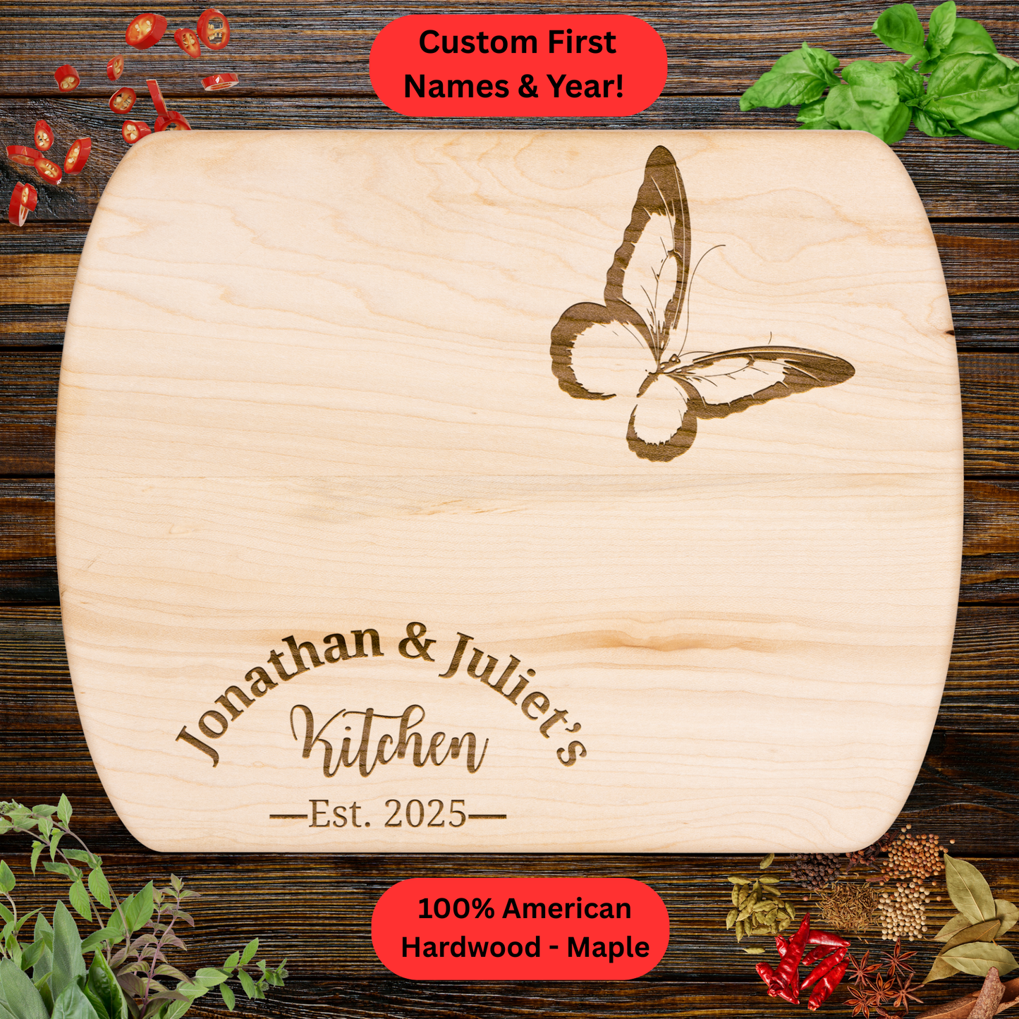 Personalized Couples Cutting Board. Wedding, Valentine's Day or Housewarming Present